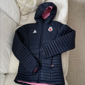 Maloja puffer jacket United States Biathlon Navy pink women’s xsmall